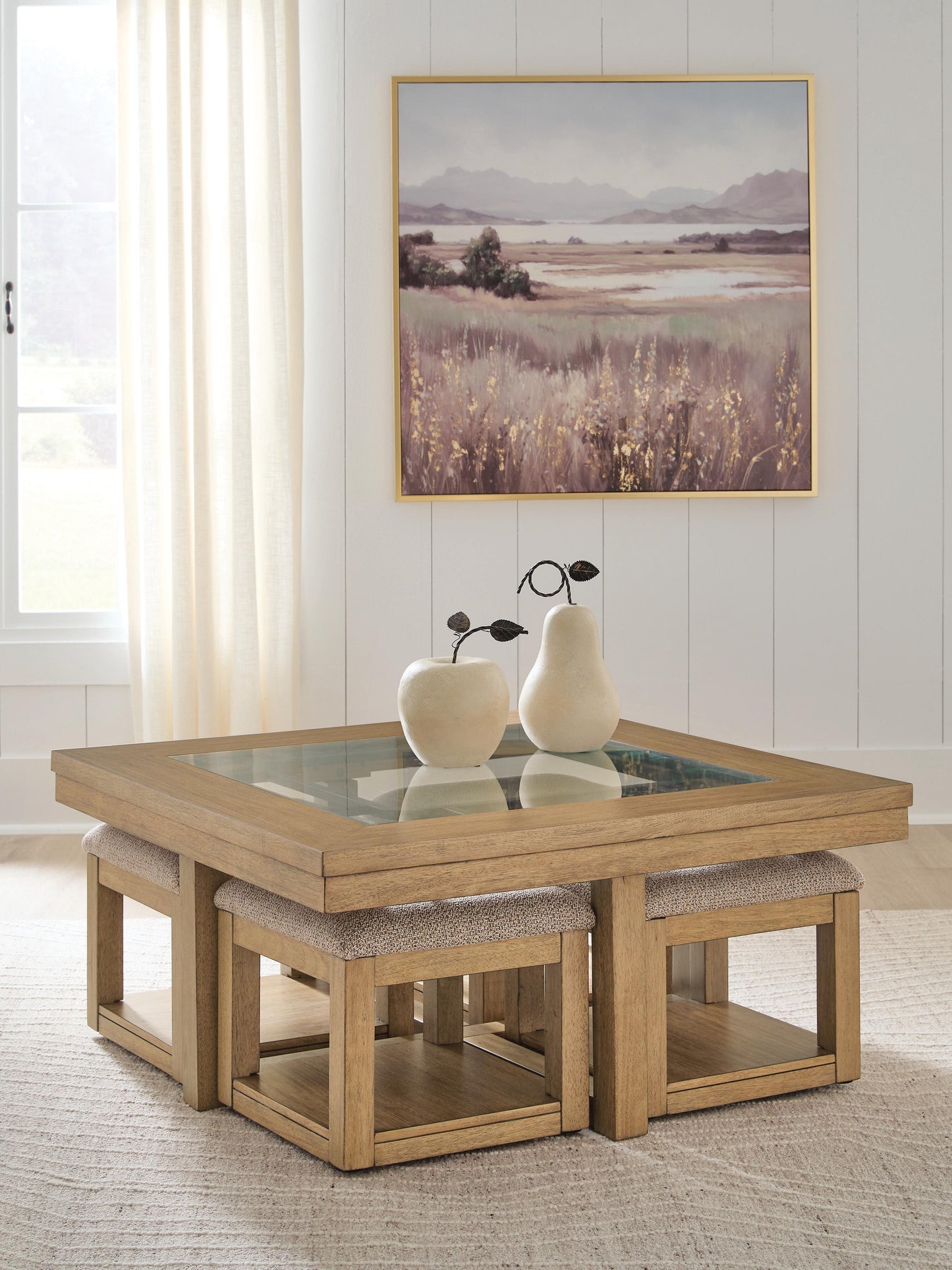 Haines Furniture Outlet - Ashley Furniture - Wittenmyer Coffee Table with 4 Stools (Set of 5) - Cocktail TBL w/4 Stools (5/CN) - T794-20