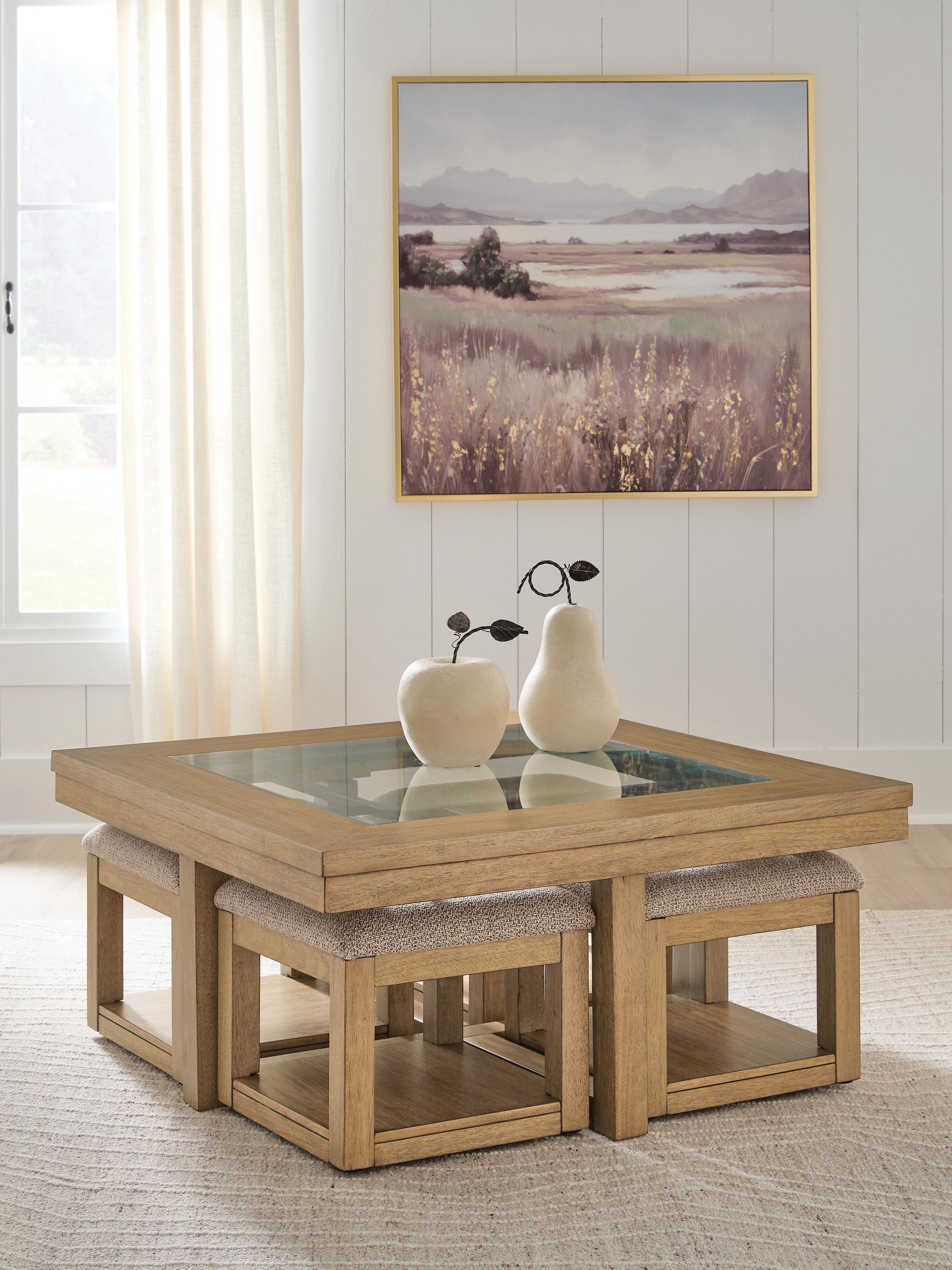 Haines Furniture Outlet - Ashley Furniture - Wittenmyer Coffee Table with 4 Stools (Set of 5) - Cocktail TBL w/4 Stools (5/CN) - T794-20