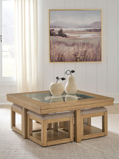 Haines Furniture Outlet - Ashley Furniture - Wittenmyer Coffee Table with 4 Stools (Set of 5) - Cocktail TBL w/4 Stools (5/CN) - T794-20