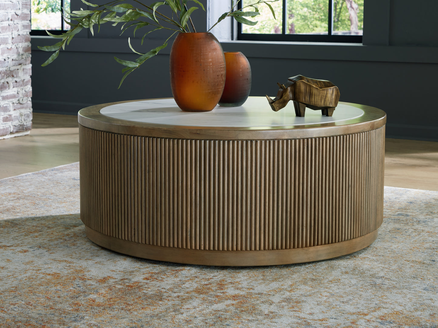 Haines Furniture Outlet - Ashley Furniture - Camdill Coffee Table - Round Cocktail Table / Light Brown/White - T808-8