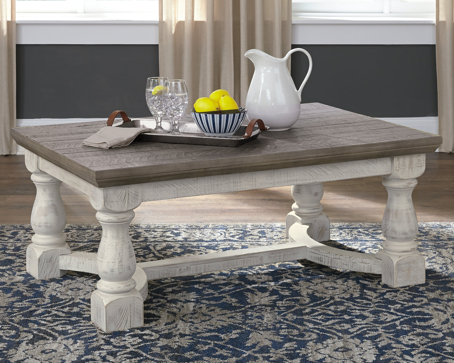 Haines Furniture Outlet - Ashley Furniture - Havalance Coffee Table - Rectangular Cocktail Table / Gray/White - T814-1