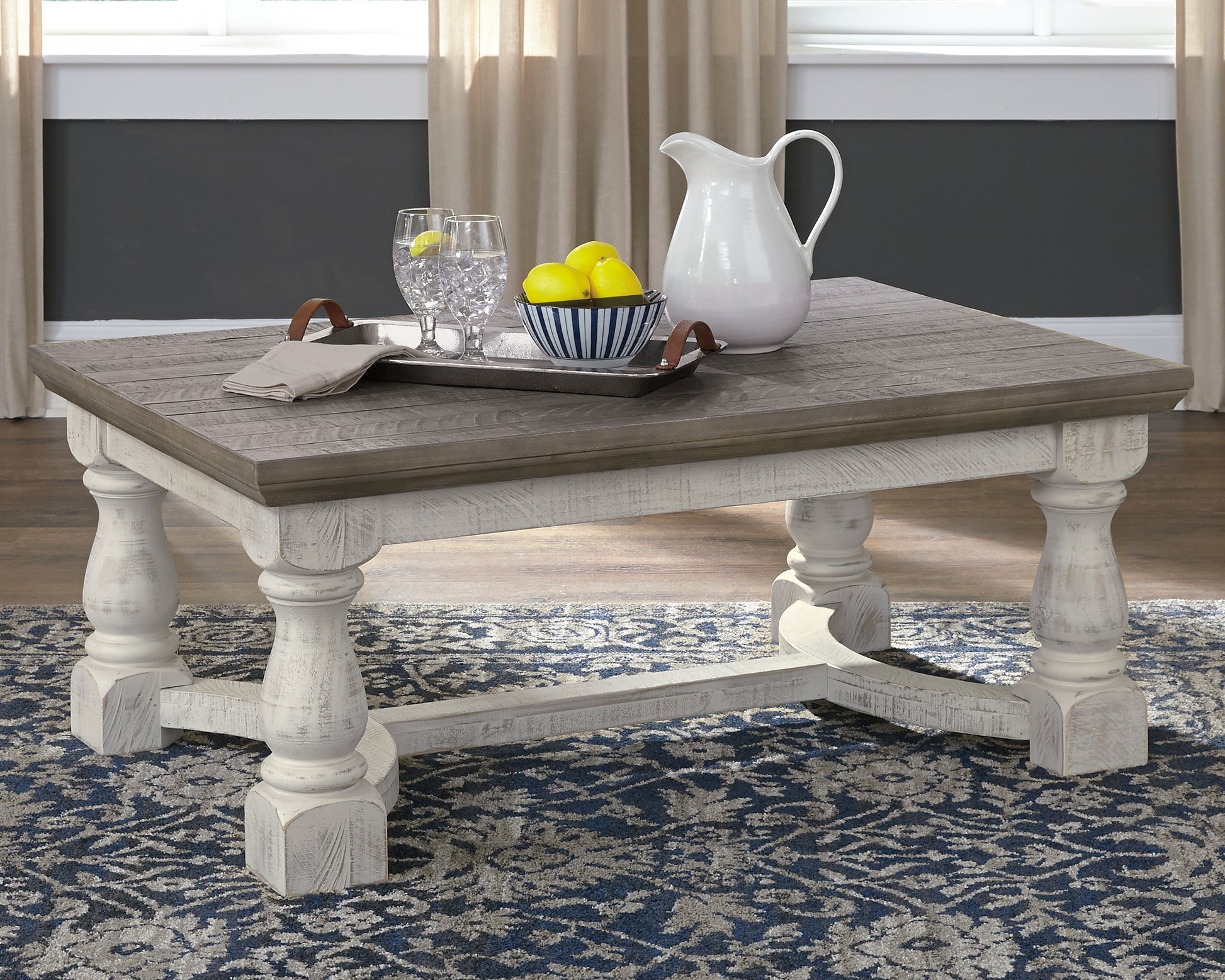 Haines Furniture Outlet - Ashley Furniture - Havalance Coffee Table - Rectangular Cocktail Table / Gray/White - T814-1