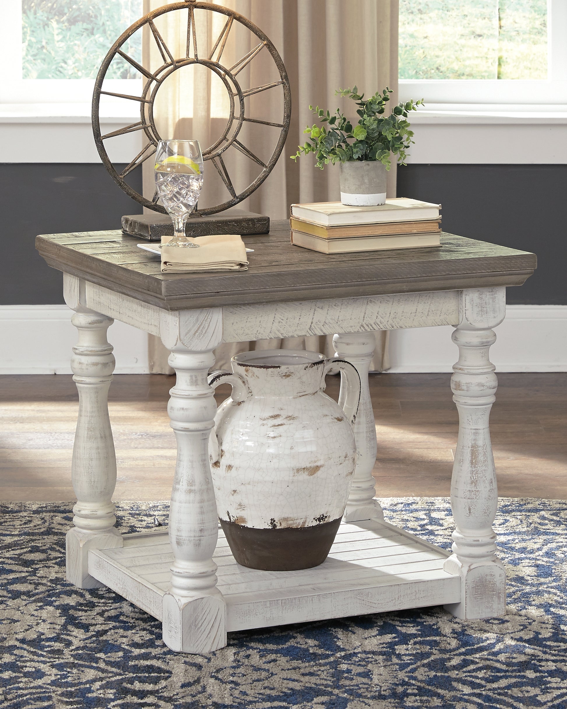 Haines Furniture Outlet - Ashley Furniture - Havalance End Table - Square End Table / White/Gray - T994-2