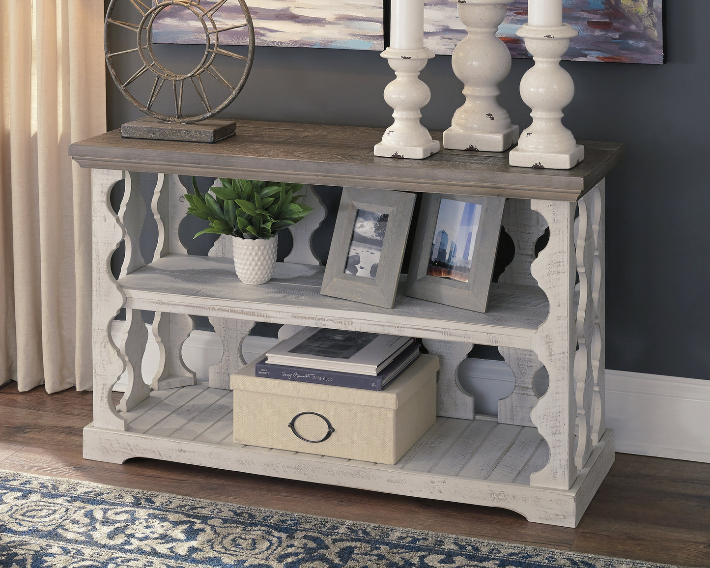 Haines Furniture Outlet - Ashley Furniture - Havalance Sofa/Console Table - Console Sofa Table / Gray/White - T814-5