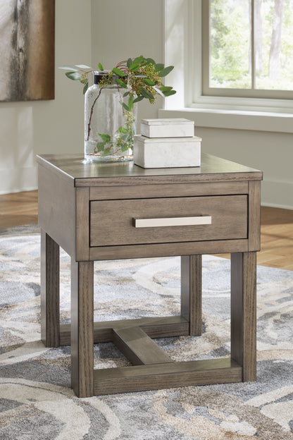 Haines Furniture Outlet - Ashley Furniture - Loyaska End Table - Rectangular End Table / Grayish Brown/White - T854-3