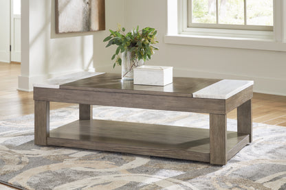 Haines Furniture Outlet - Ashley Furniture - Loyaska Lift-Top Coffee Table - Lift Top Cocktail Table / Grayish Brown/White - T854-9