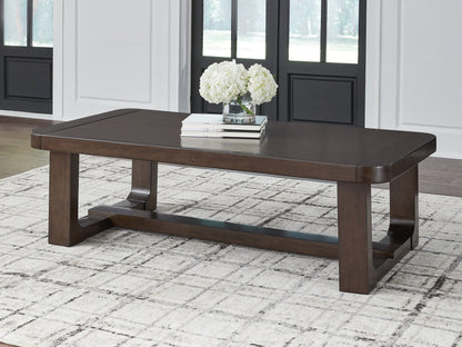 Haines Furniture Outlet - Ashley Furniture - Breckington Coffee Table - Rectangular Cocktail Table / Dark Brown - T856-1
