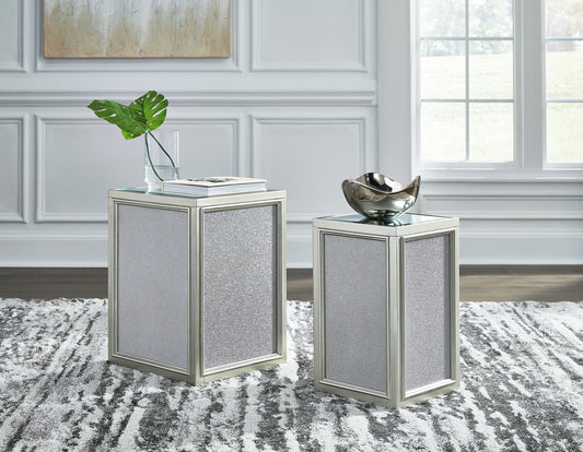 Haines Furniture Outlet - Ashley Furniture - Traleena Nesting End Table (Set of 2) - Nesting End Tables (Set of 2) / Silver Finish - T957-16