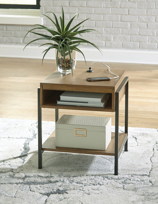 Haines Furniture Outlet - Ashley Furniture - Fridley End Table - Rectangular End Table / Brown/Black - T964-3