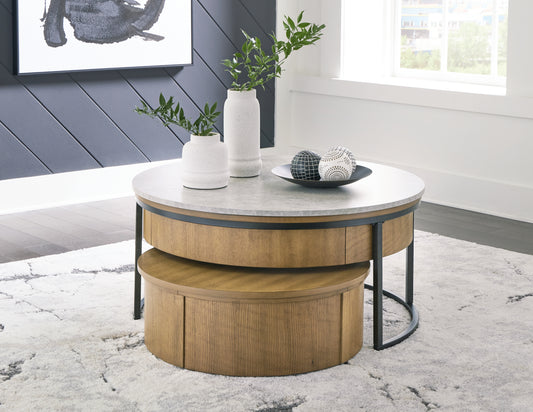 Haines Furniture Outlet - Ashley Furniture - Fridley Nesting Coffee Table (Set of 2) - Nesting Cocktail Tables (Set of 2) / Gray/Brown/Black - T964-8