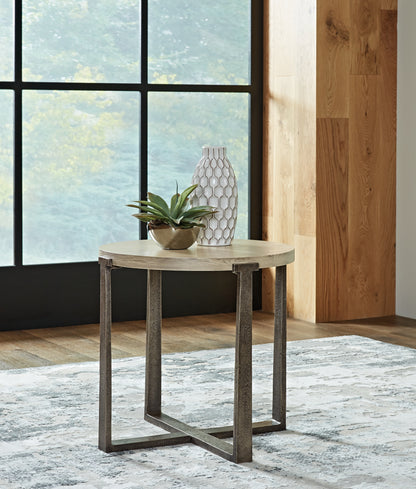 Haines Furniture Outlet - Ashley Furniture - Dalenville End Table - Round End Table / Gray - T965-6