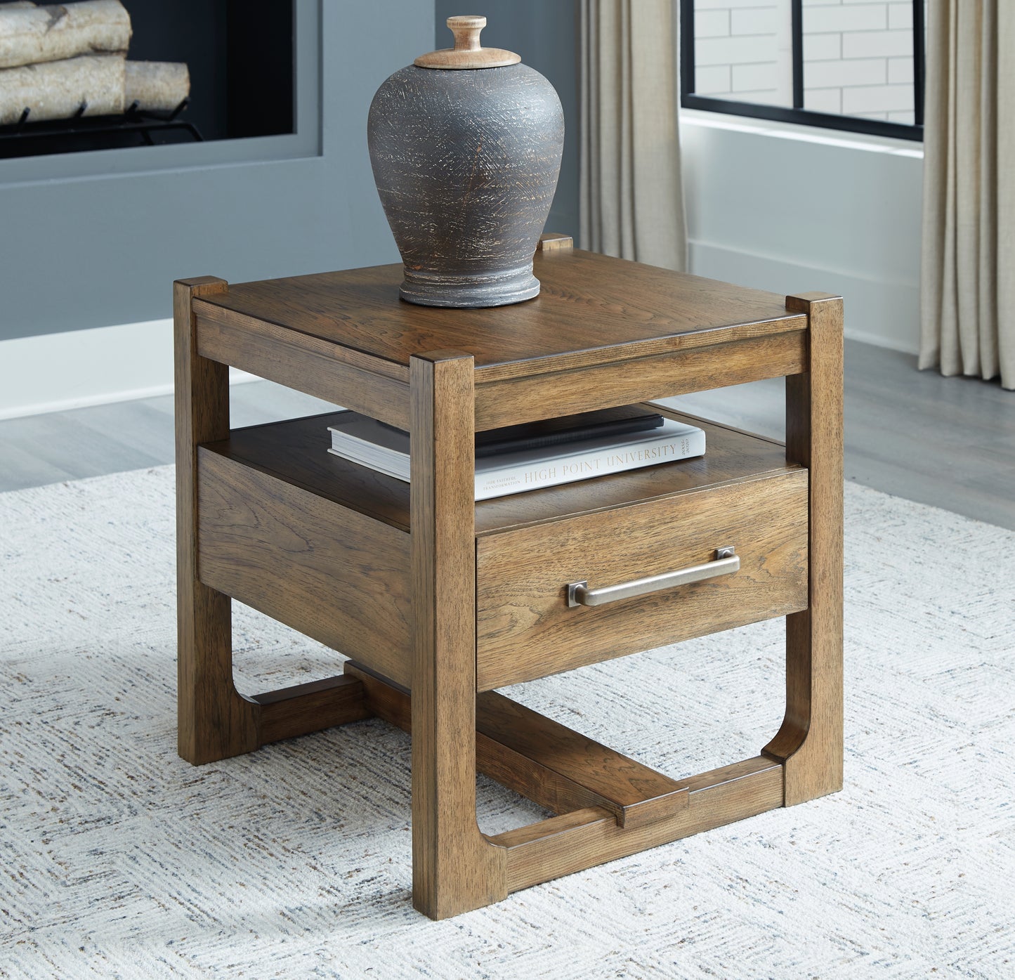 Haines Furniture Outlet - Ashley Furniture - Cabalynn End Table - Square End Table / Light Brown - T974-2
