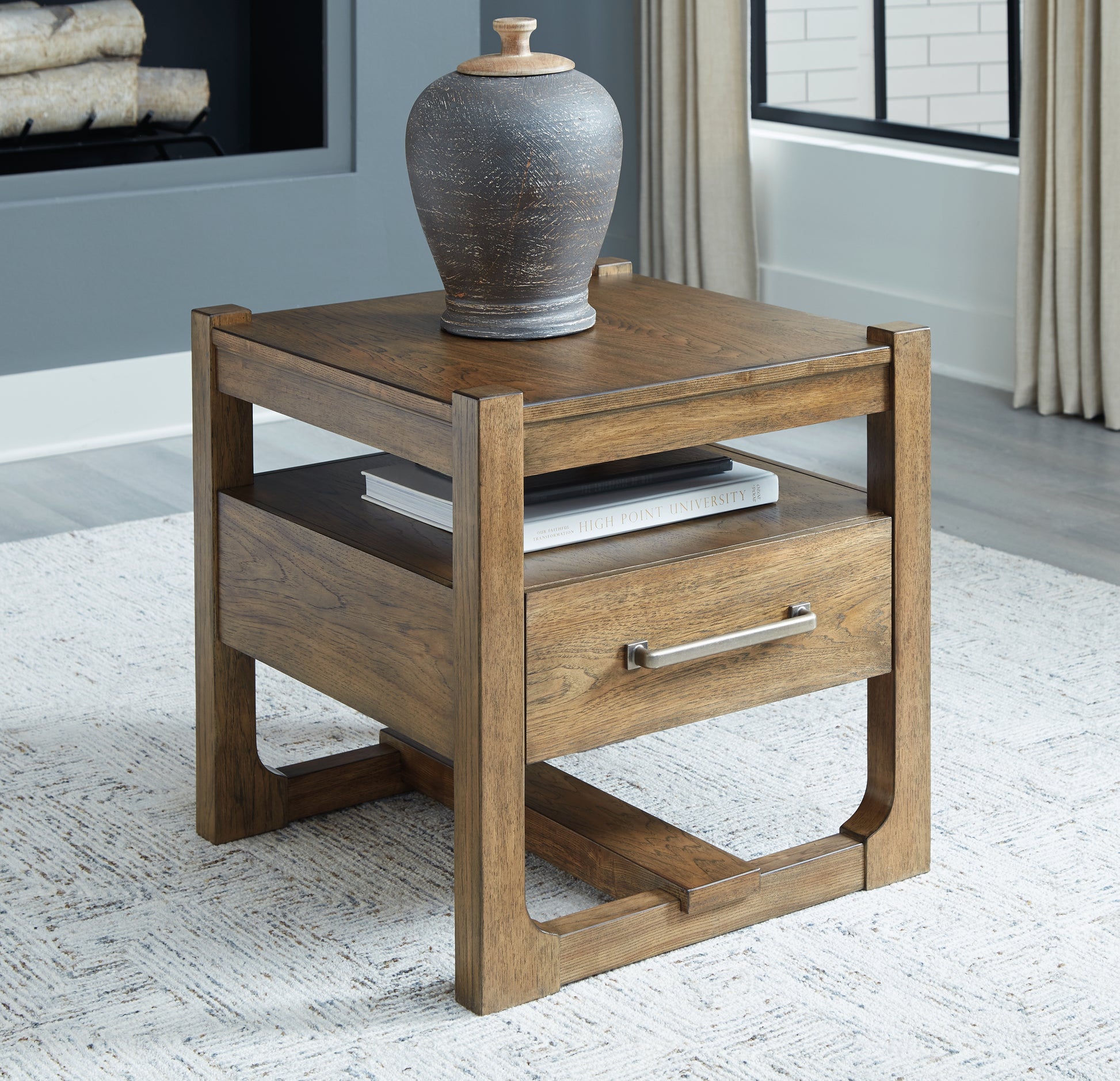Haines Furniture Outlet - Ashley Furniture - Cabalynn End Table - Square End Table / Light Brown - T974-2