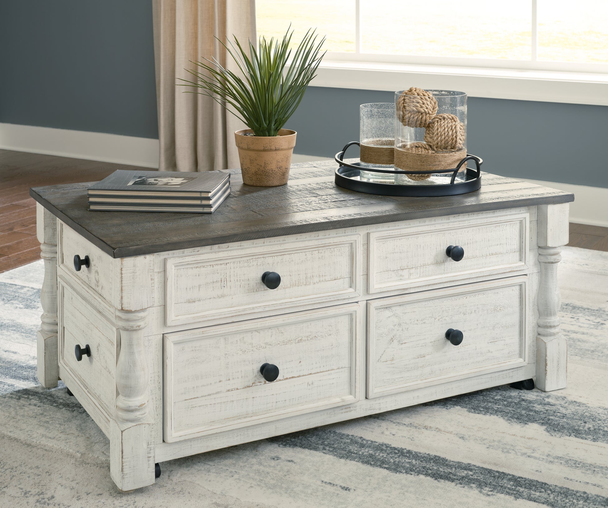 Haines Furniture Outlet - Ashley Furniture - Havalance Lift-Top Coffee Table - Lift Top Cocktail Table / White/Gray - T994-20