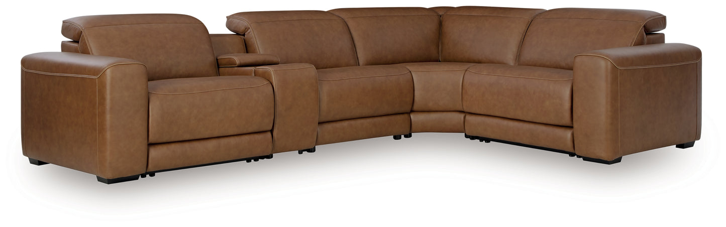 Haines Furniture Outlet - Ashley Furniture - Magic Man Sectional - 5-Piece Power Reclining Sectional with Console / Caramel - PCU10700S12