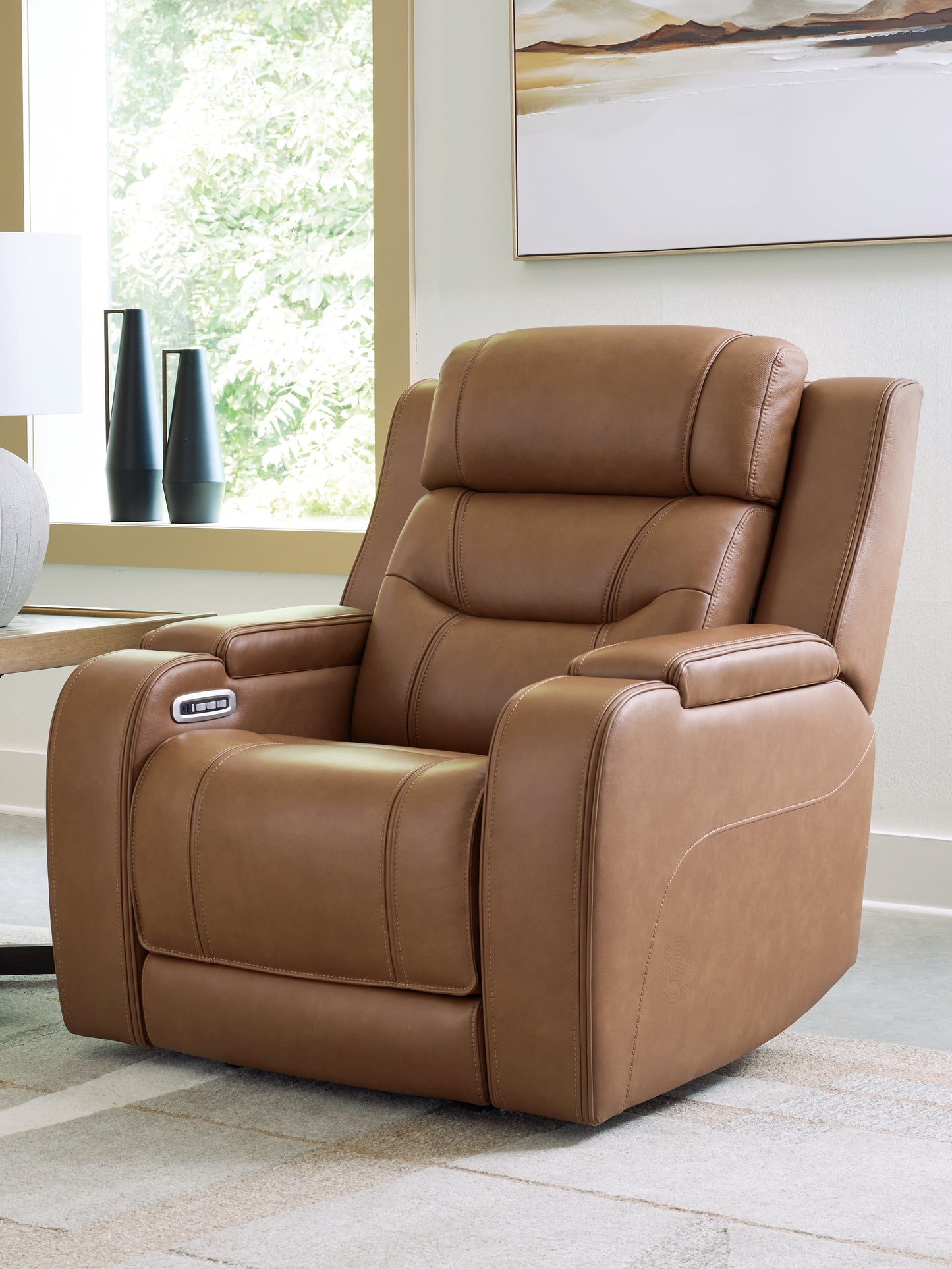 Haines Furniture Outlet - Ashley Furniture - Knightington Living Room - Power Recliner w/Audio Seating / Caramel - PCU1160013A