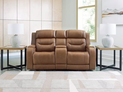 Haines Furniture Outlet - Ashley Furniture - Knightington Living Room - PWR REC Love w/Audio Seating / Caramel - PCU1160018A