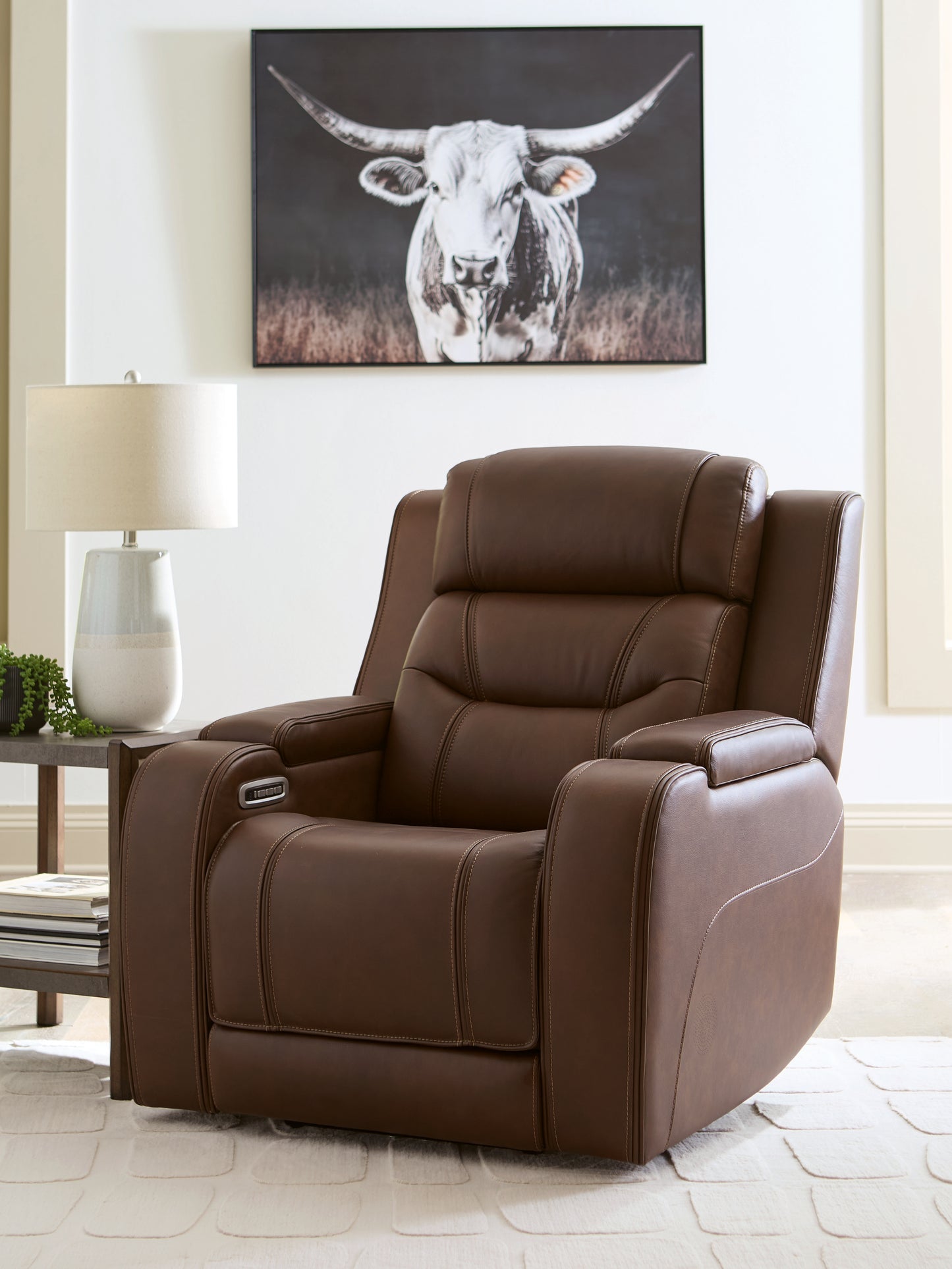 Haines Furniture Outlet - Ashley Furniture - Knightington Living Room - PWR REC Sofa w/Audio Seating / Brown - PCU1160215A