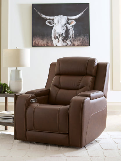 Haines Furniture Outlet - Ashley Furniture - Knightington Living Room - PWR REC Sofa w/Audio Seating / Brown - PCU1160215A