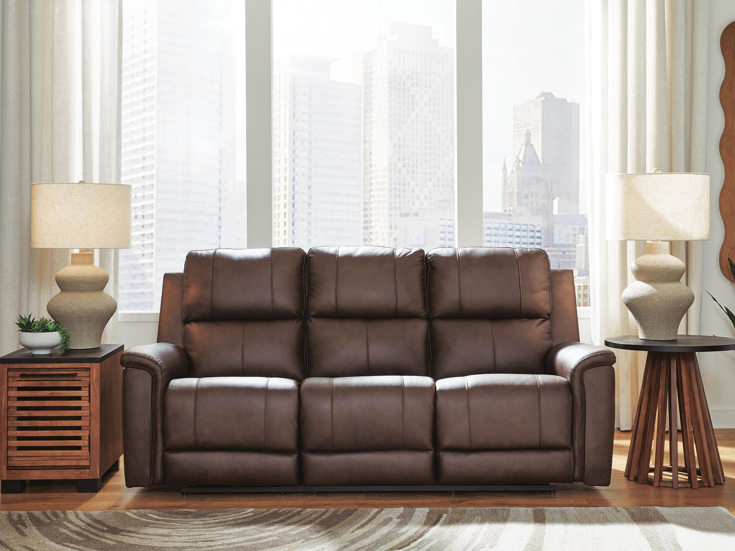 Haines Furniture Outlet - Ashley Furniture - Bleckley Living Room - PWR REC Sofa with ADJ Headrest / Espresso - PCU1200115