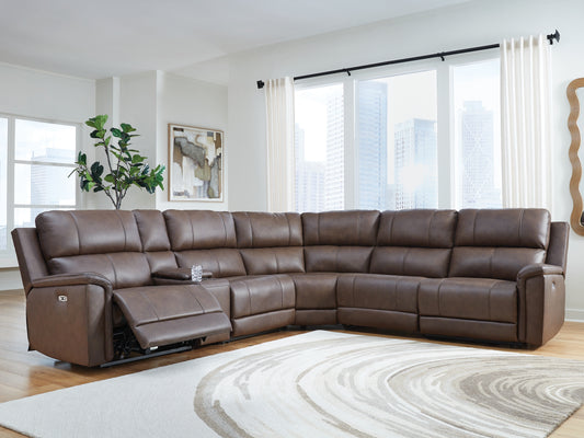 Haines Furniture Outlet - Ashley Furniture - Bleckley Sectional - 5-Piece Power Reclining Sectional / Espresso - PCU12001S4