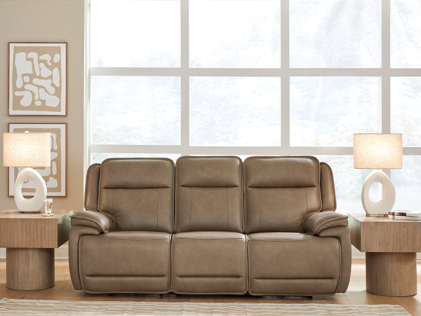 Haines Furniture Outlet - Ashley Furniture - Glencroft Living Room - PWR REC Sofa with ADJ Headrest / Sahara - PCU1240015