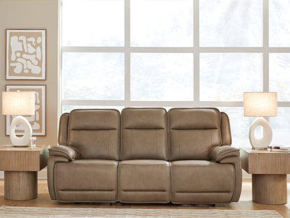 Haines Furniture Outlet - Ashley Furniture - Glencroft Living Room - PWR REC Sofa with ADJ Headrest / Sahara - PCU1240015