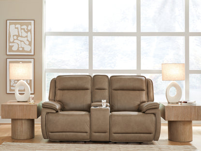 Haines Furniture Outlet - Ashley Furniture - Glencroft Living Room - PWR REC Loveseat/CON/ADJ HDRST / Sahara - PCU1240018