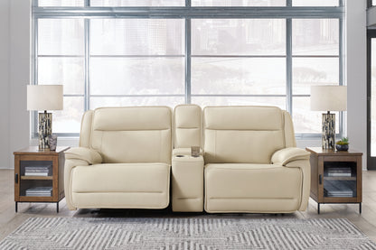 Haines Furniture Outlet - Ashley Furniture - Double Deal Sectional - 3-Piece Power Reclining Loveseat Sectional with Console / Almond - U13001S4