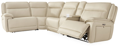 Haines Furniture Outlet - Ashley Furniture - Double Deal Sectional - 5-Piece Reclining Sectional with Console / Almond - U13001S8