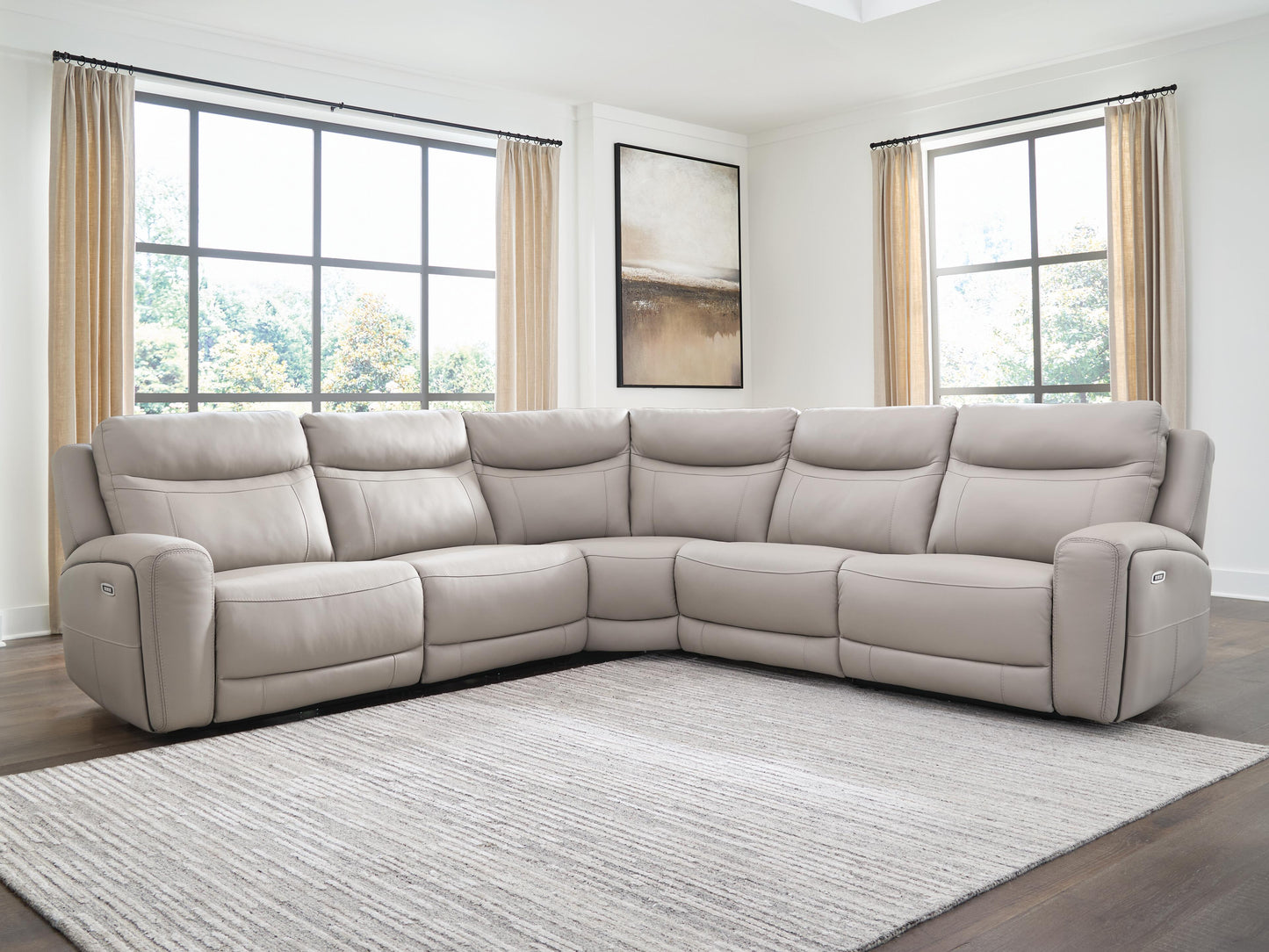 Haines Furniture Outlet - Ashley Furniture - Gravier Sectional - 5-Piece Power Reclining Sectional / Gray - U13300S4