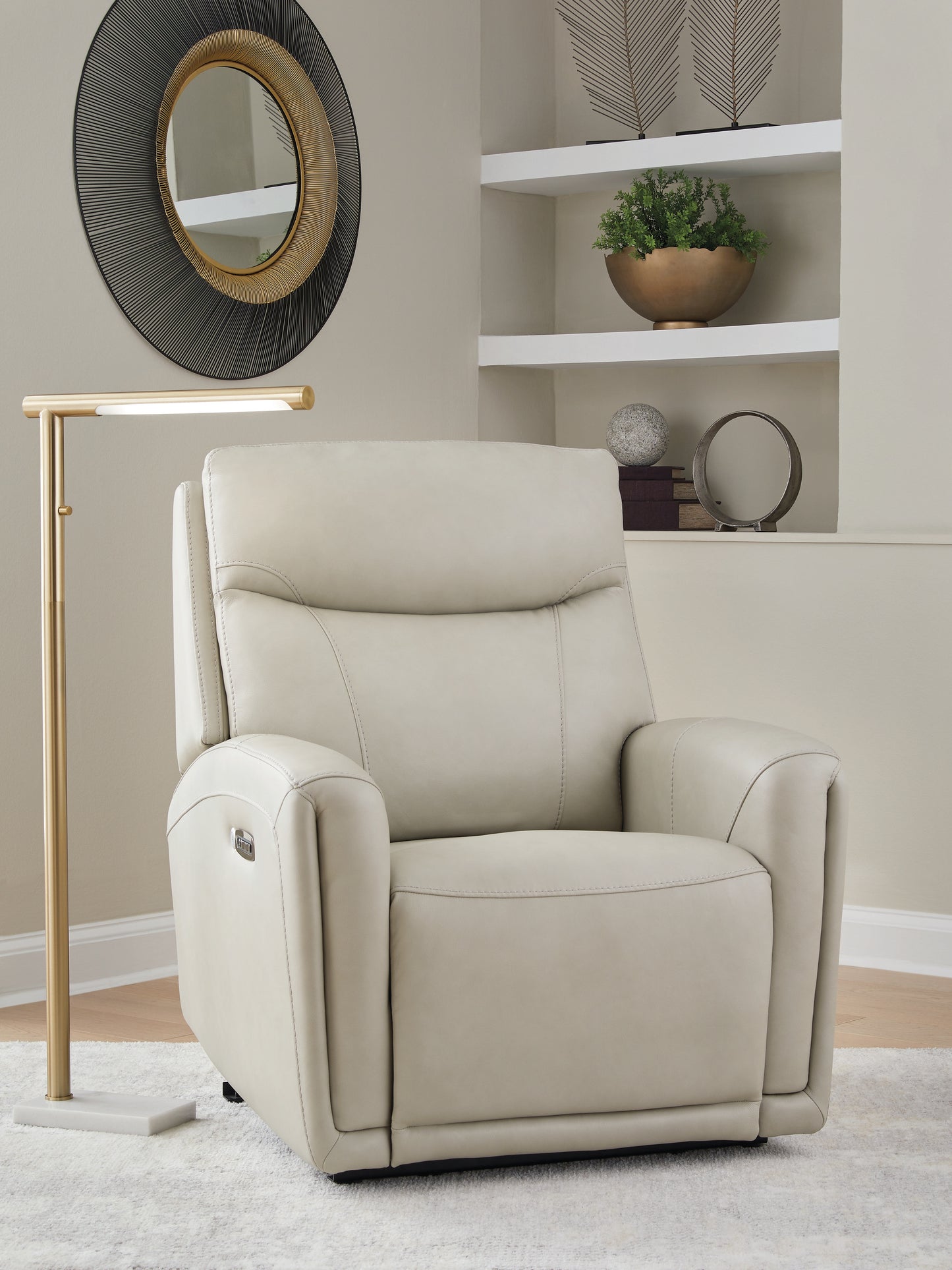 Haines Furniture Outlet - Ashley Furniture - Pincara Living Room - PWR AutoGlide REC/ADJ Headrest / Bone - PCU1380042