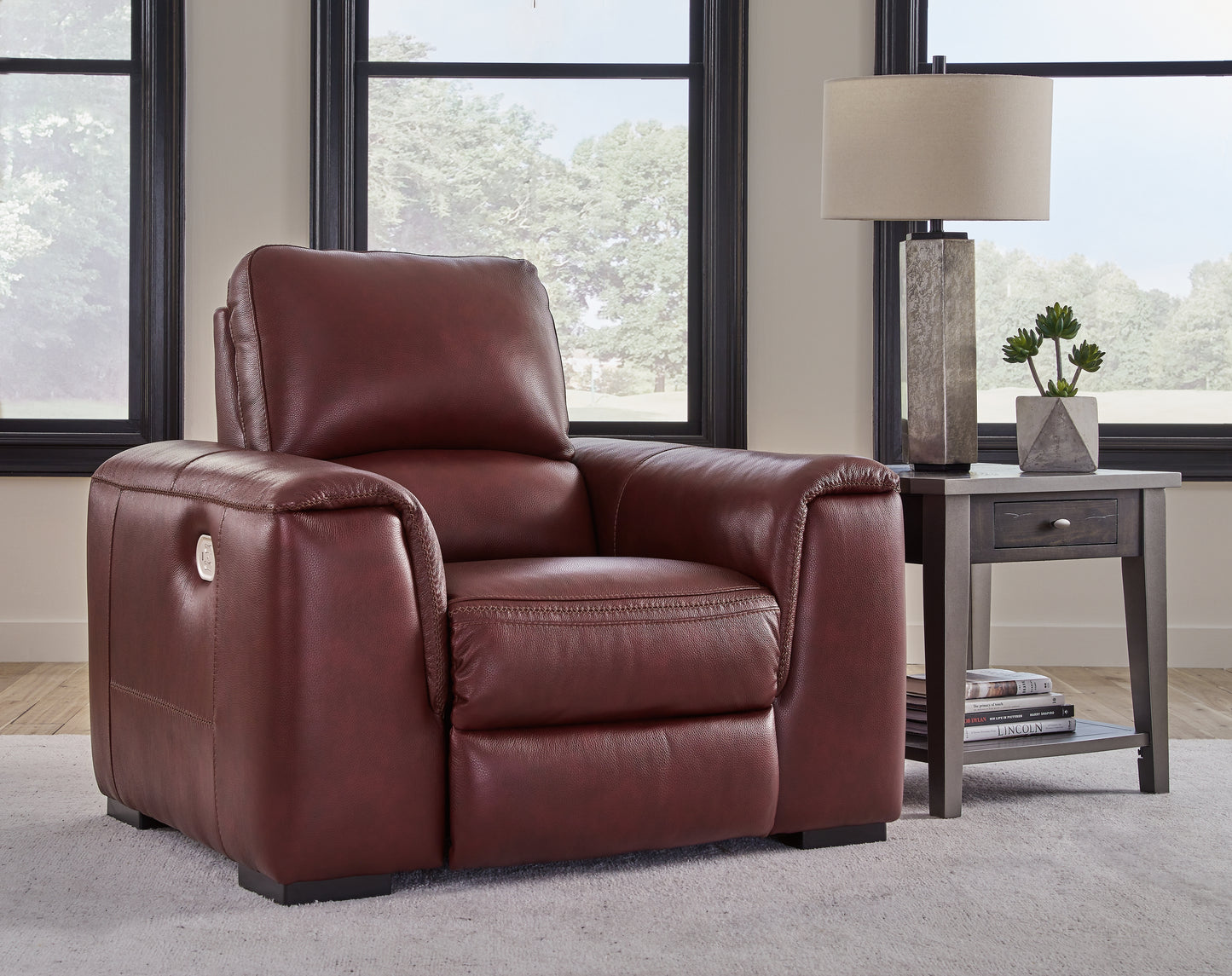 Haines Furniture Outlet - Ashley Furniture - Alessandro Living Room - PWR Recliner/ADJ Headrest / Garnet - U2550113