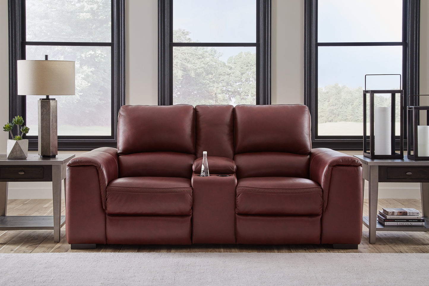 Haines Furniture Outlet - Ashley Furniture - Alessandro Living Room - PWR REC Loveseat/CON/ADJ HDRST / Garnet - U2550118