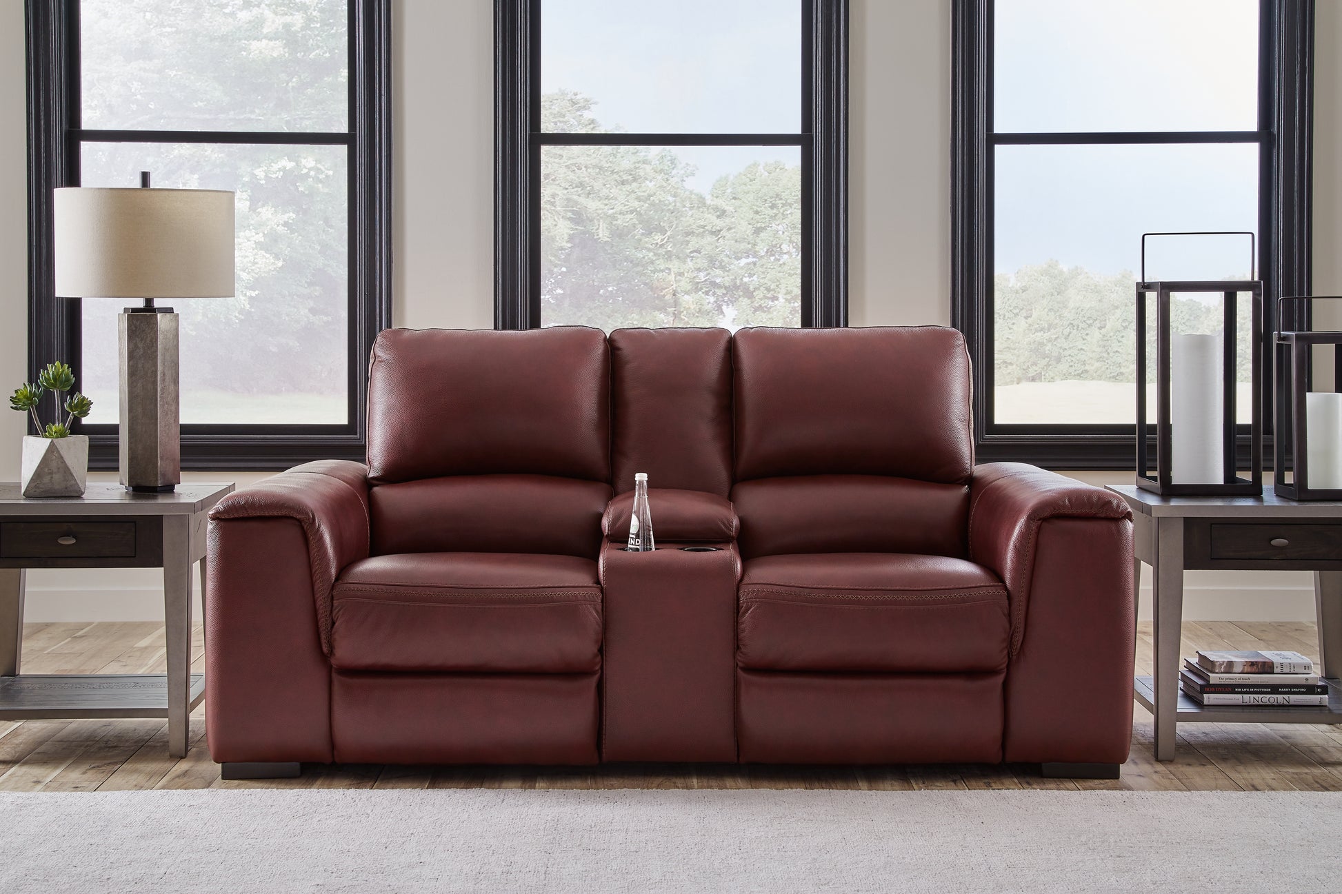 Haines Furniture Outlet - Ashley Furniture - Alessandro Living Room - PWR REC Loveseat/CON/ADJ HDRST / Garnet - U2550118