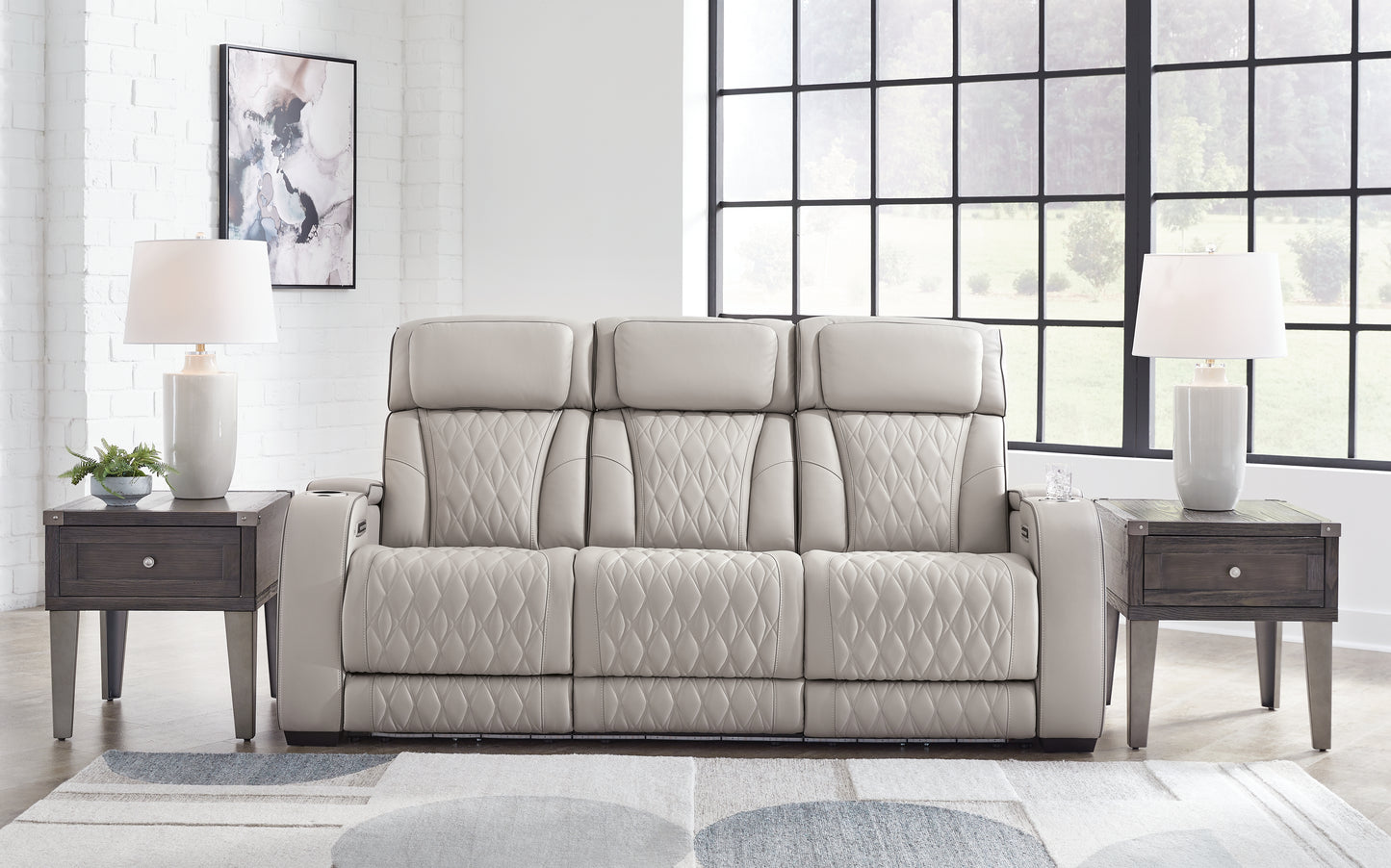 Haines Furniture Outlet - Ashley Furniture - Boyington Living Room - PWR REC Sofa with ADJ Headrest / Gray - U2710515