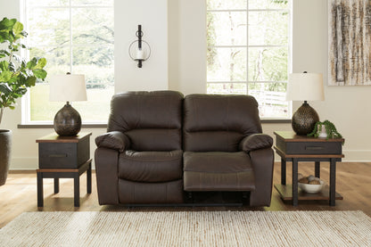 Haines Furniture Outlet - Ashley Furniture - Leesworth Living Room - Reclining Power Loveseat / Dark Brown - U4380874