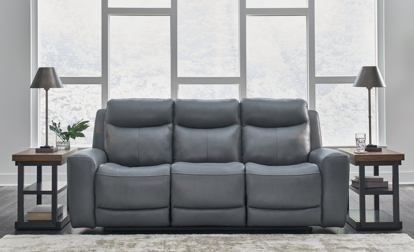 Haines Furniture Outlet - Ashley Furniture - Mindanao Living Room - PWR REC Sofa with ADJ Headrest / Steel - U5950415