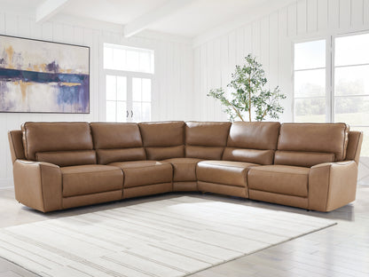 Haines Furniture Outlet - Ashley Furniture - DeepWakes Sectional - 5-Piece Power Reclining Sectional / Caramel - PCU62606S8