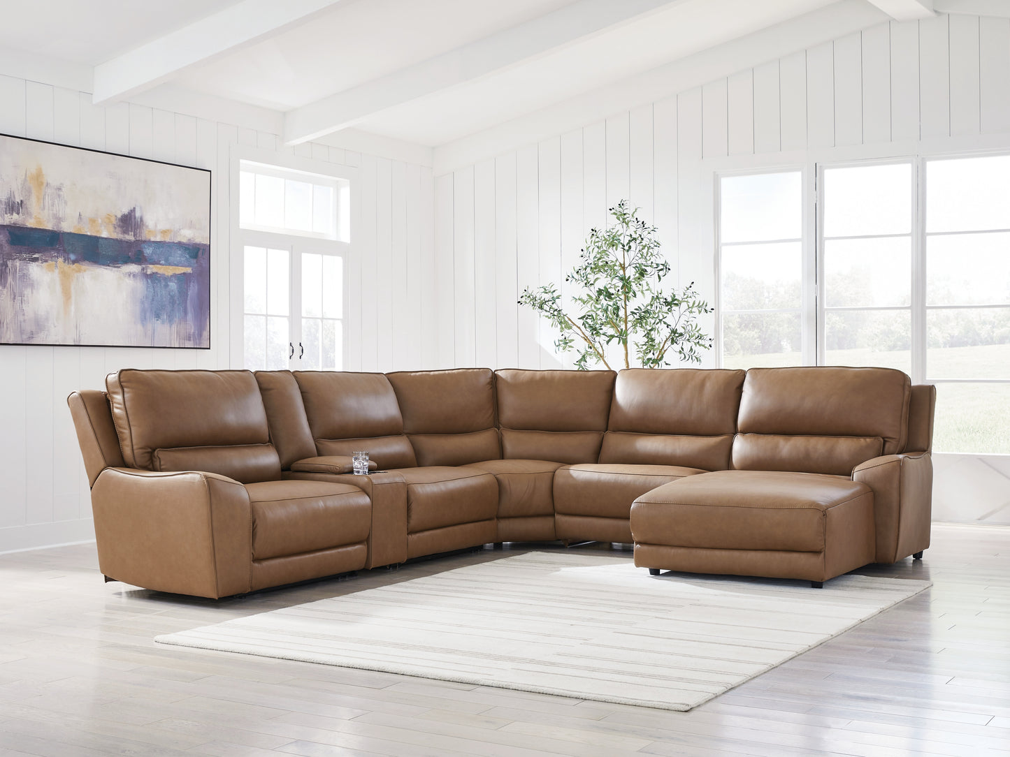 Haines Furniture Outlet - Ashley Furniture - DeepWakes Sectional - 6-Piece Power Reclining Sectional with Chaise / Caramel - PCU62606S6