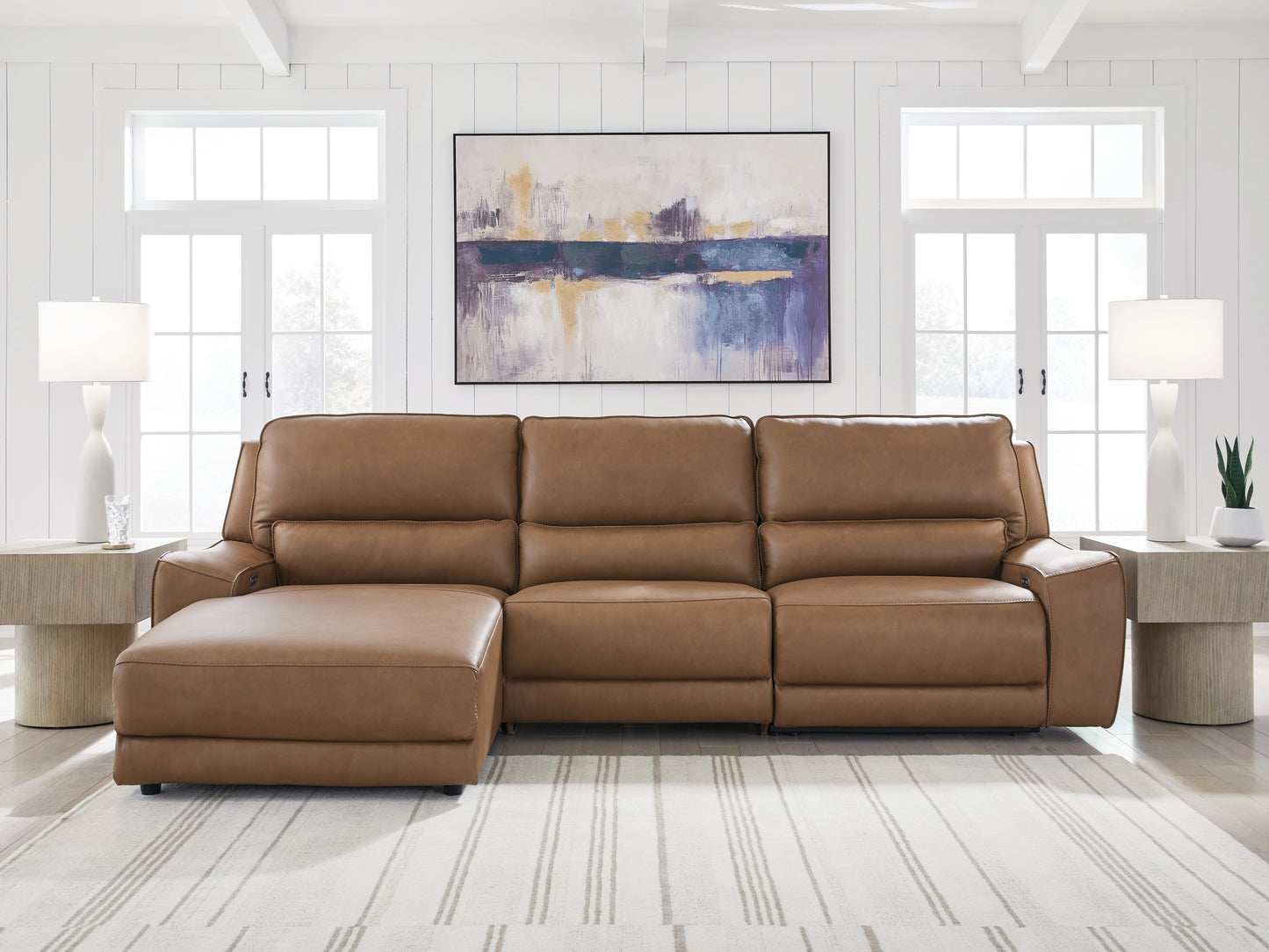 Haines Furniture Outlet - Ashley Furniture - DeepWakes Sectional - 3-Piece Reclining Sofa Chaise / Caramel - PCU62606S23