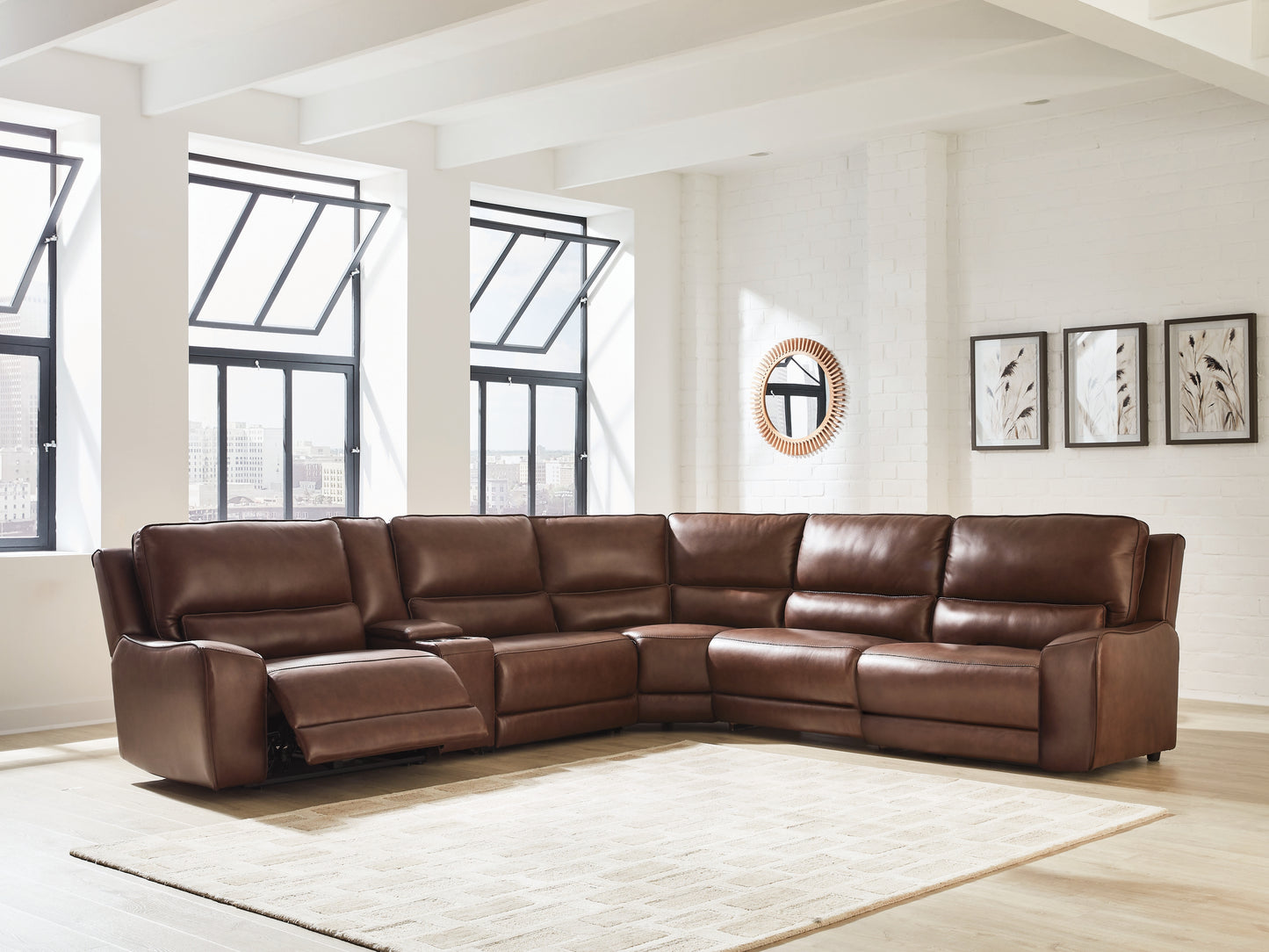 Haines Furniture Outlet - Ashley Furniture - DeepWakes Sectional - 6-Piece Reclining Sectional with Storage Console / Canyon - PCU62607S36