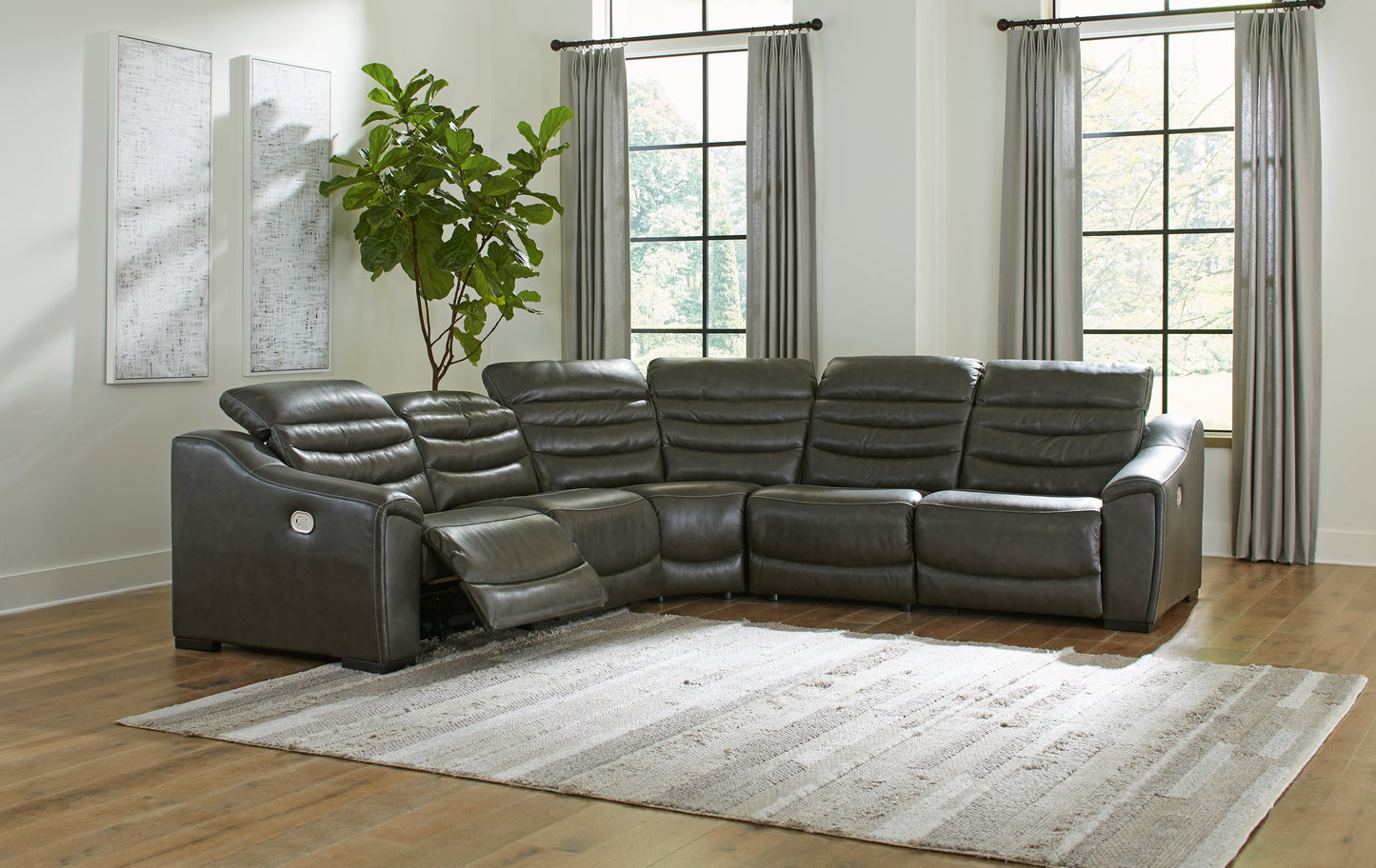Haines Furniture Outlet - Ashley Furniture - Center Line Sectional - 5-Piece Power Reclining Sectional / Dark Gray - U63404S3