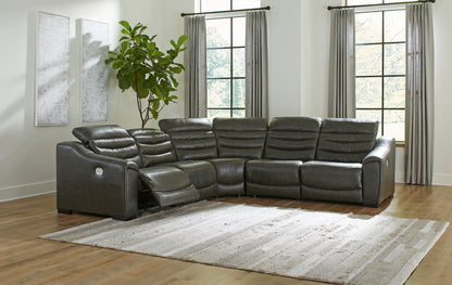 Haines Furniture Outlet - Ashley Furniture - Center Line Sectional - 5-Piece Power Reclining Sectional / Dark Gray - U63404S3