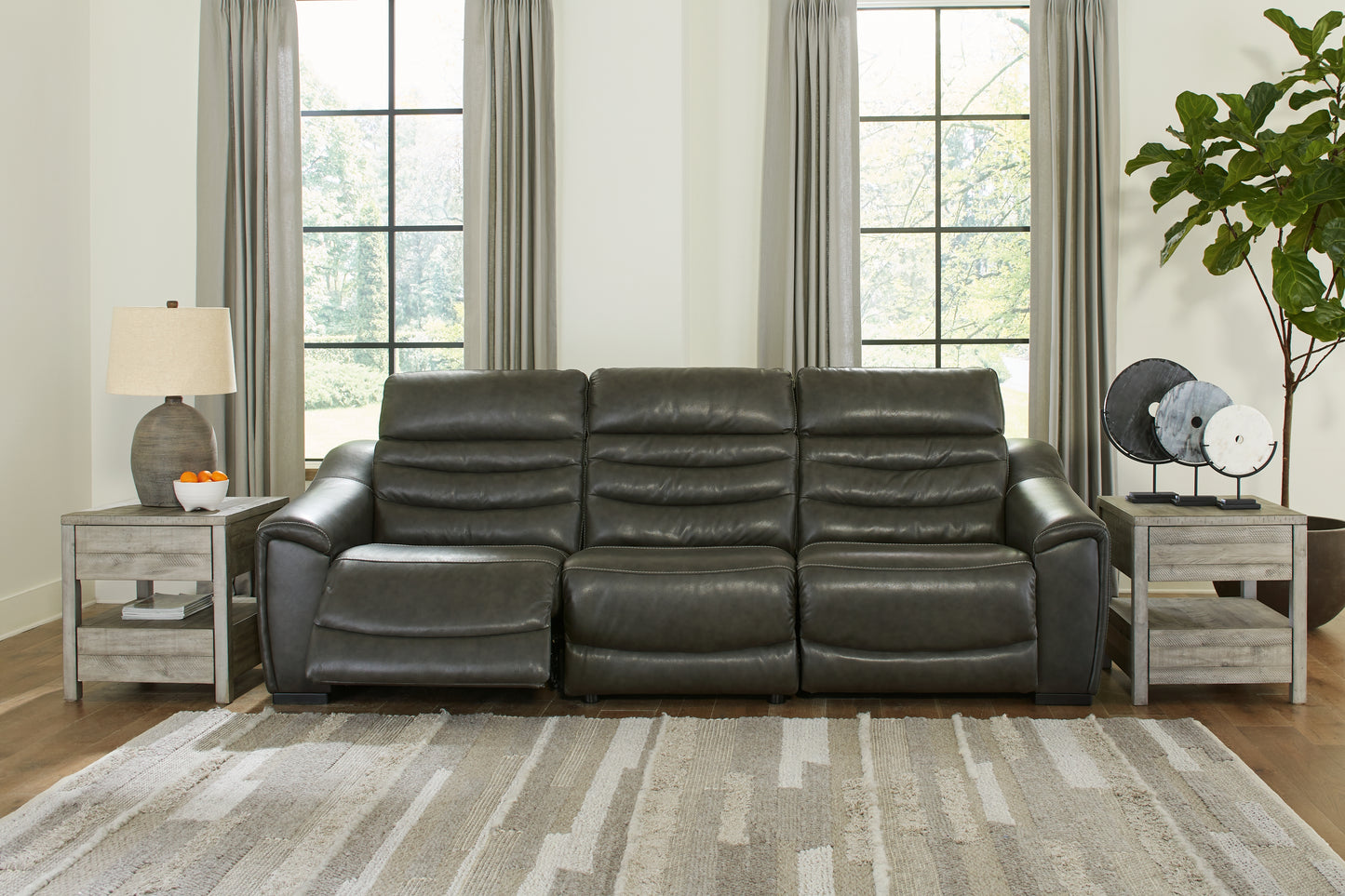 Haines Furniture Outlet - Ashley Furniture - Center Line Sectional - 3-Piece Power Reclining Sectional Sofa / Dark Gray - U63404S5