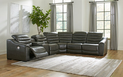 Haines Furniture Outlet - Ashley Furniture - Center Line Sectional - 6-Piece Power Reclining Sectional / Dark Gray - U63404S4