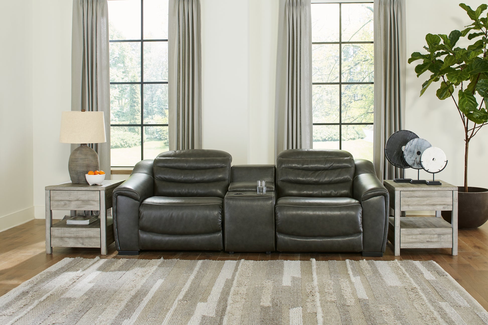 Haines Furniture Outlet - Ashley Furniture - Center Line Sectional - 3-Piece Power Reclining Sectional Sofa / Dark Gray - U63404S5