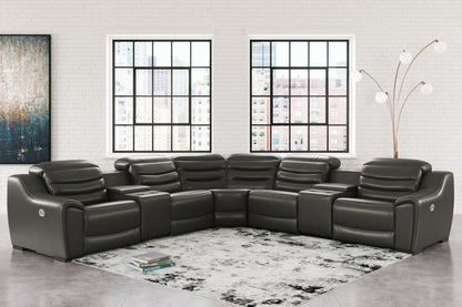 Haines Furniture Outlet - Ashley Furniture - Center Line Sectional - 7-Piece Power Reclining Sectional / Dark Gray - U63404S7