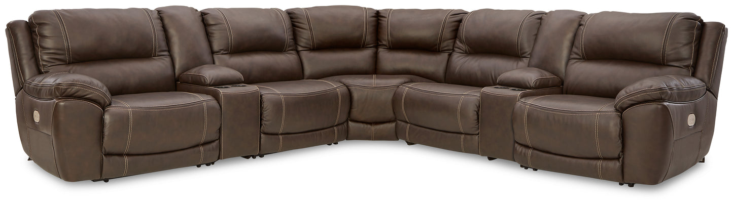 Haines Furniture Outlet - Ashley Furniture - Dunleith Sectional - 7-Piece Power Reclining Sectional / Chocolate - U71604S7
