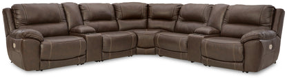 Haines Furniture Outlet - Ashley Furniture - Dunleith Sectional - 7-Piece Power Reclining Sectional / Chocolate - U71604S7